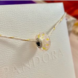 LAST CHANCE Pandora silver pink flower glass charm